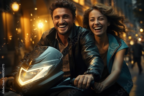 persons, couple sitting on a motorcycle