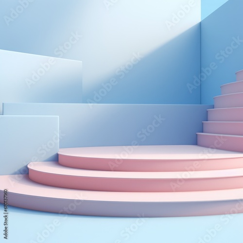 Podium realistic with different height on blue pastel background