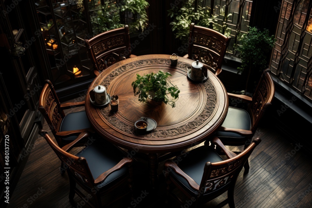  wooden round   table and chairs