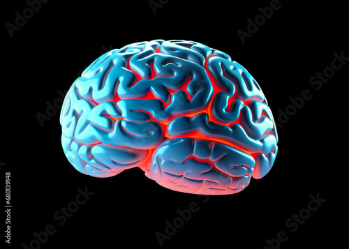 Human brain anatomy on black background. 