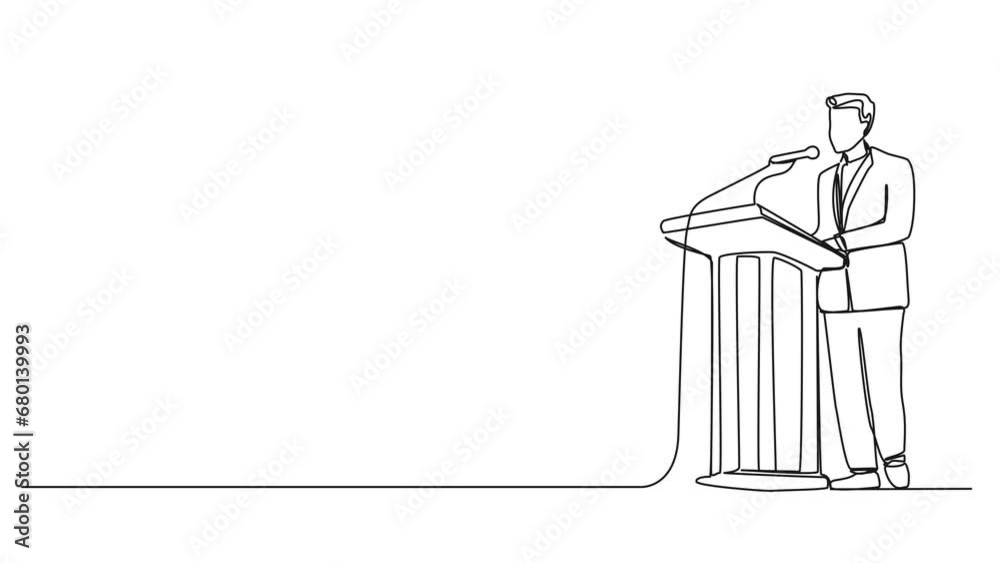 animated continuous single line drawing of speaker at lectern, line art animation animated continuous single line drawing of speaker at lectern, line art animation