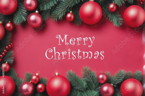 Christmas card with text Merry Christmas. Top view New Year s background illustration. 