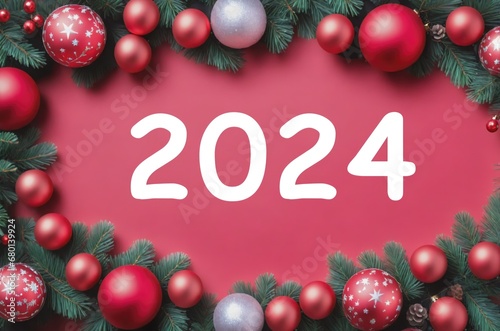 Christmas card with text 2024. Top view New Year's background illustration.  © Roman