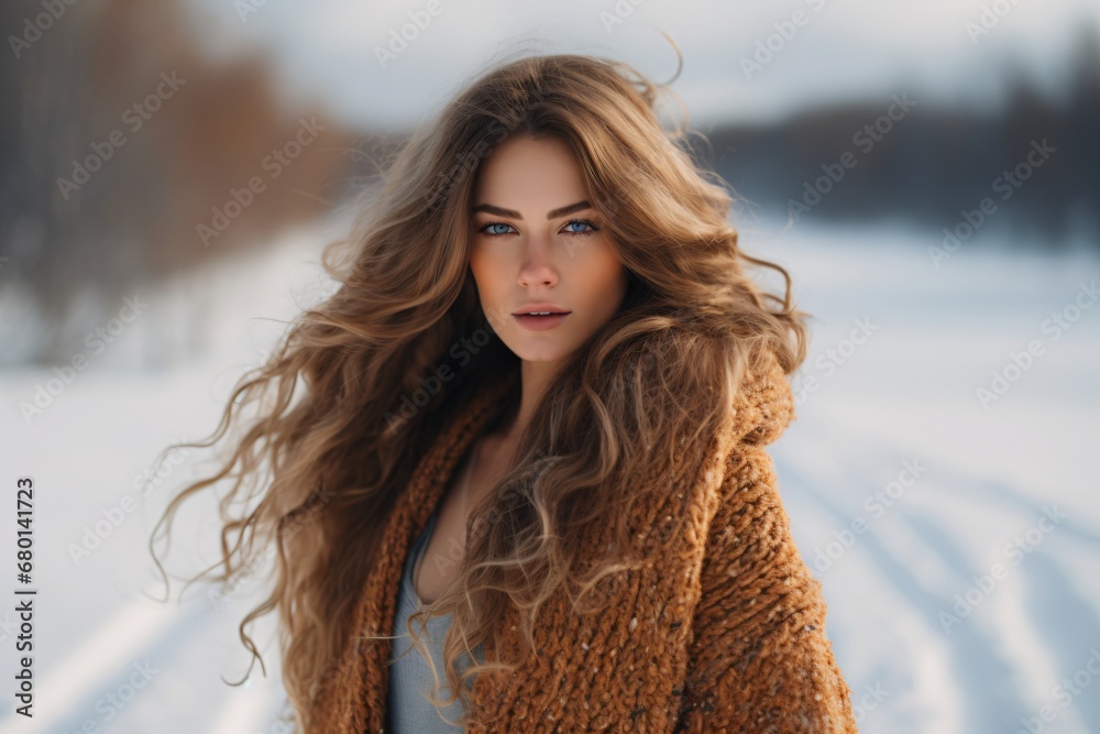 A beautiful model wearing a fur coat A beautiful model wearing a fur coat