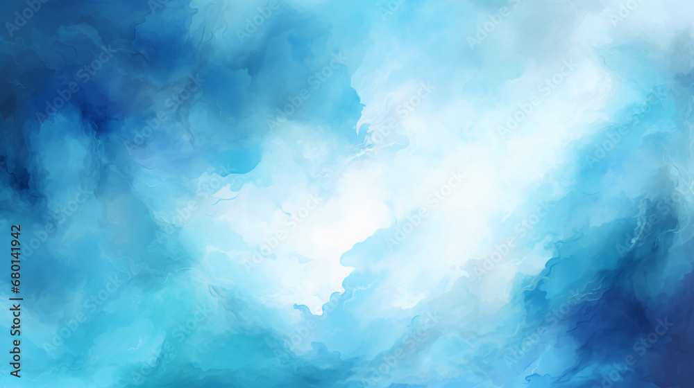Dreamy digital watercolor texture of a cloudy sky in blue and white hues in landscape orientation.