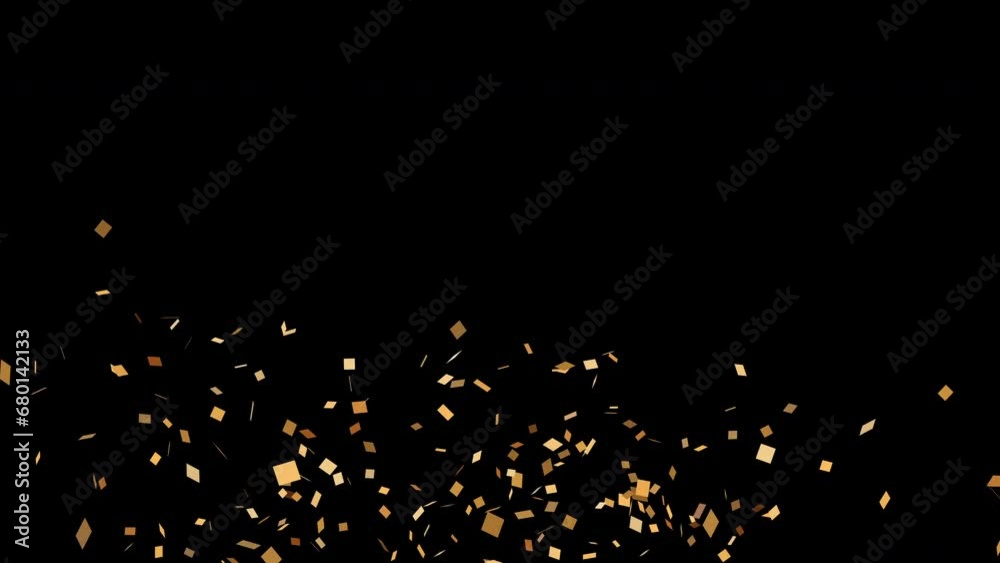 Confetti Gold Exploding on a black background with Alpha Channel