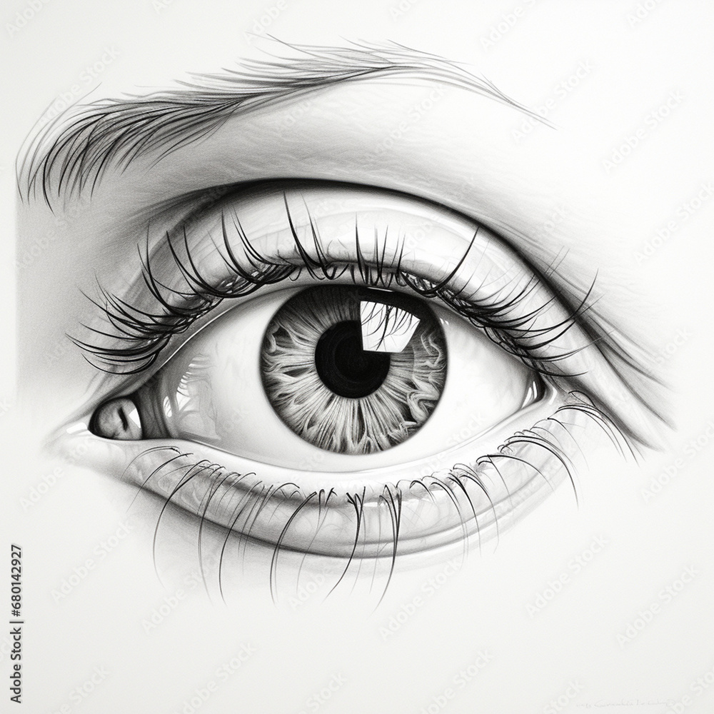Fototapeta premium drawing by hand gray color pencil eye female minimalism classic created with Generative Ai