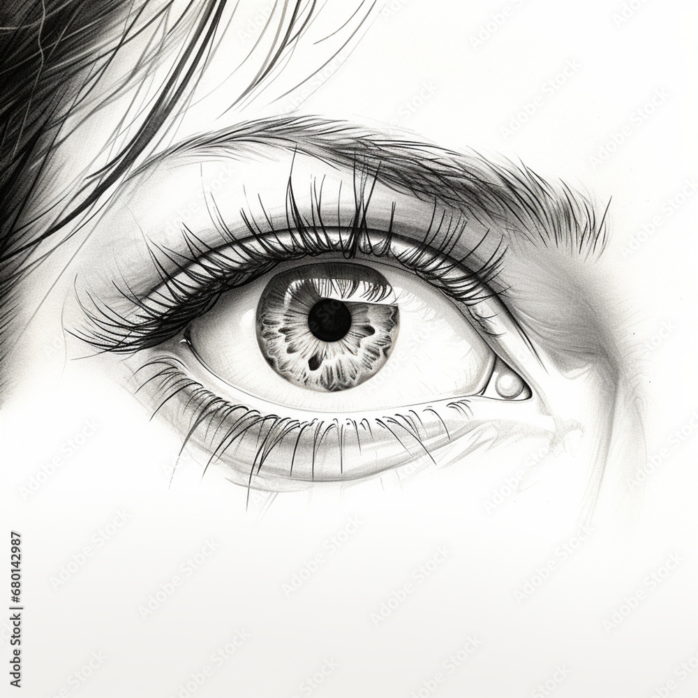 Fototapeta premium drawing by hand gray color pencil eye female minimalism classic created with Generative Ai