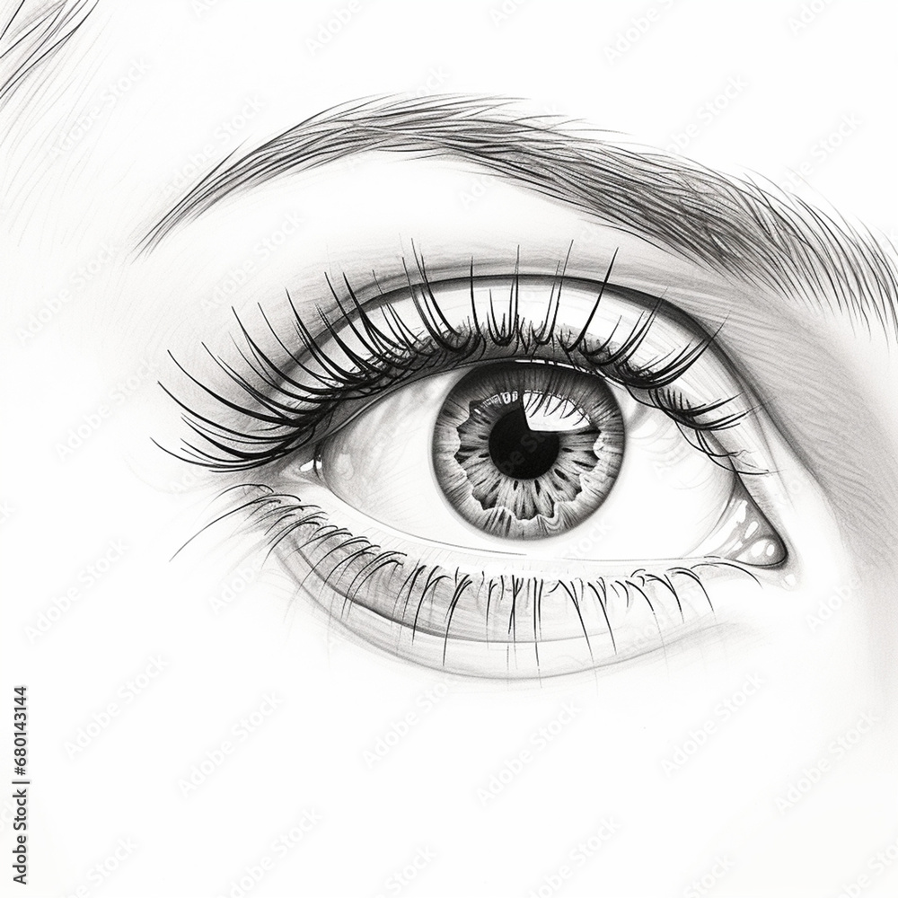 Obraz premium drawing by hand gray color pencil eye female minimalism classic created with Generative Ai