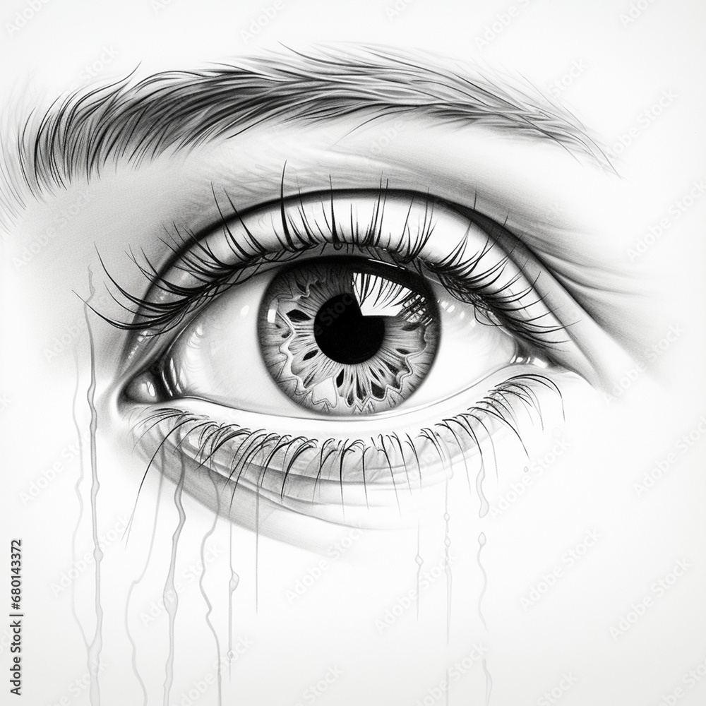 Obraz premium drawing by hand gray color pencil eye female minimalism classic created with Generative Ai