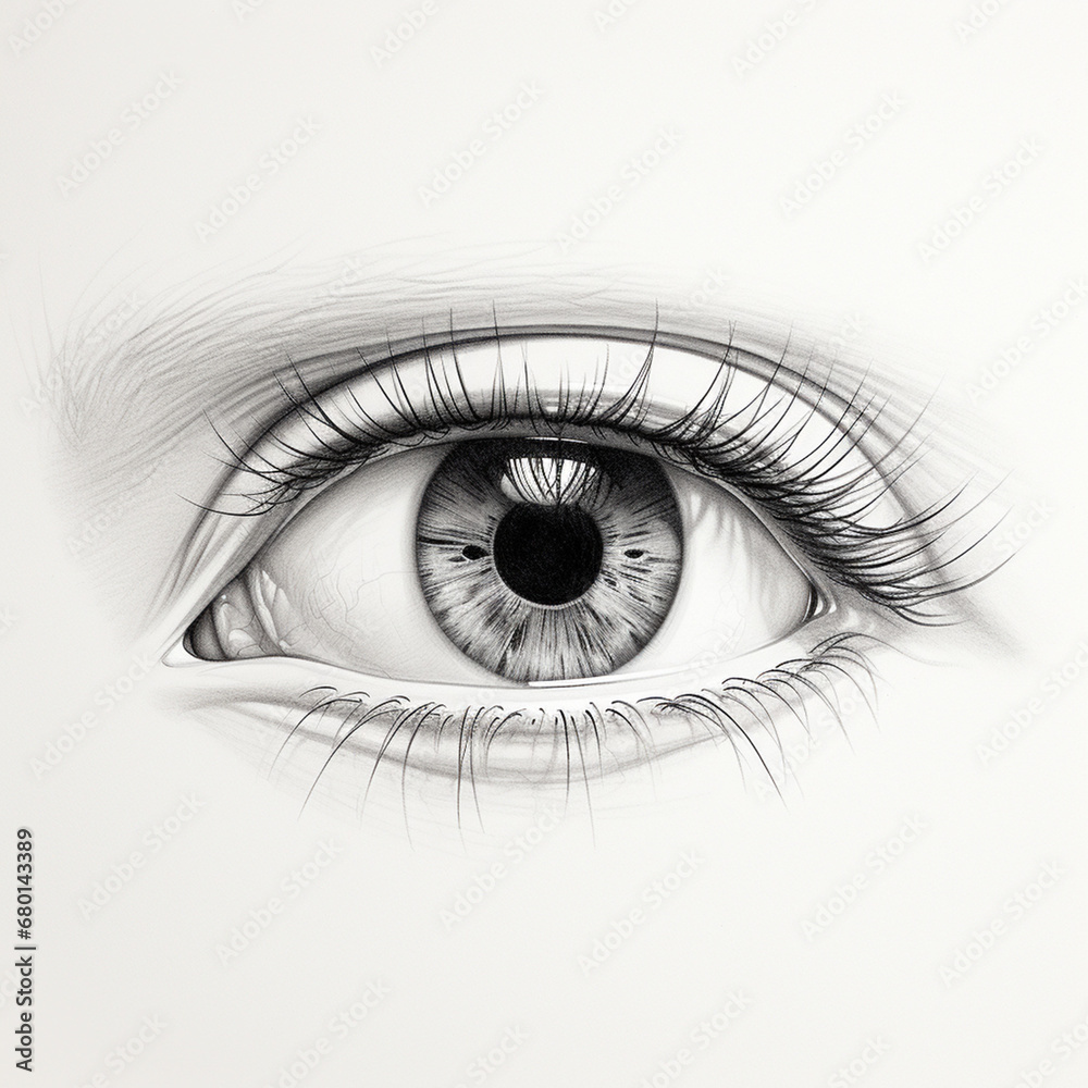Fototapeta premium drawing by hand gray color pencil eye female minimalism classic created with Generative Ai