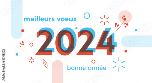 Bonne année 3D bleu rouge 2024