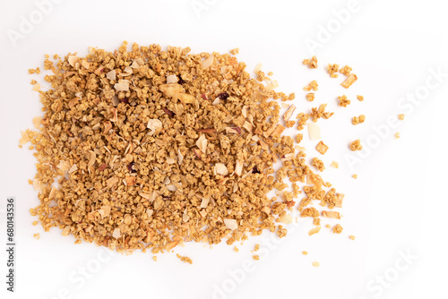 muesli pile or crunchy granola isolated on white