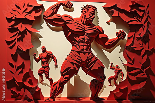 Paper art fitness man  AI generated