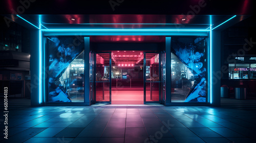 view from the outside of a night club of the main entrance