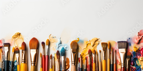Colored brushes in front of white background