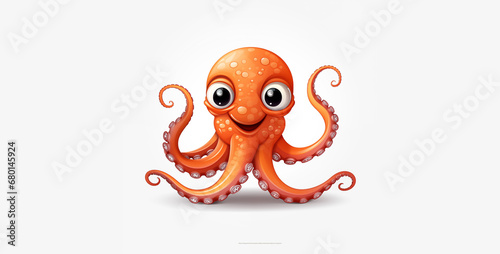 cartoon octopus with white background, octopus illustration. Generative Ai content