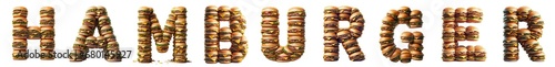 The word HAMBURGER built with various hamburger sandwiches photo