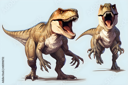 Illustration set, dinosaur T-Rex, ancient animal, carnivorous creature, extinct animal.Generative AI © kop
