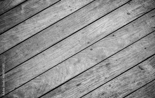 Angled Teak Planking Background in Black and White.