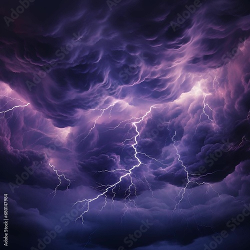 AI generated illustration of a powerful lightning storm in the sky