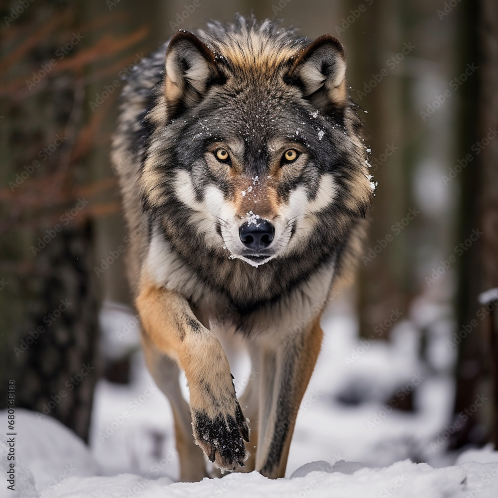A dominant alpha wolf, showcasing its powerful rule and unstoppable dignity created with Generative Ai A dominant alpha wolf, showcasing its powerful rule and unstoppable dignity created with Generative Ai