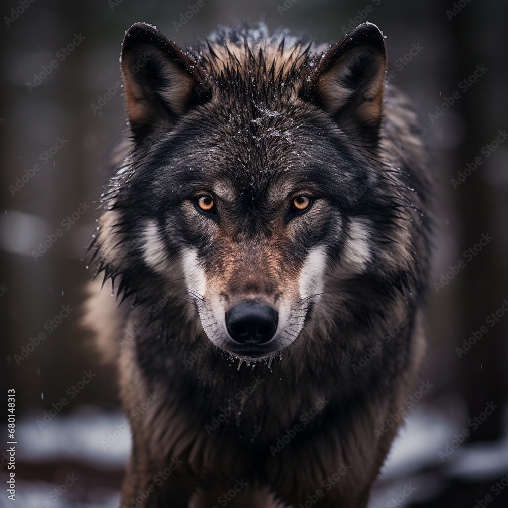 Fototapeta premium A dominant alpha wolf, showcasing its powerful rule and unstoppable dignity created with Generative Ai