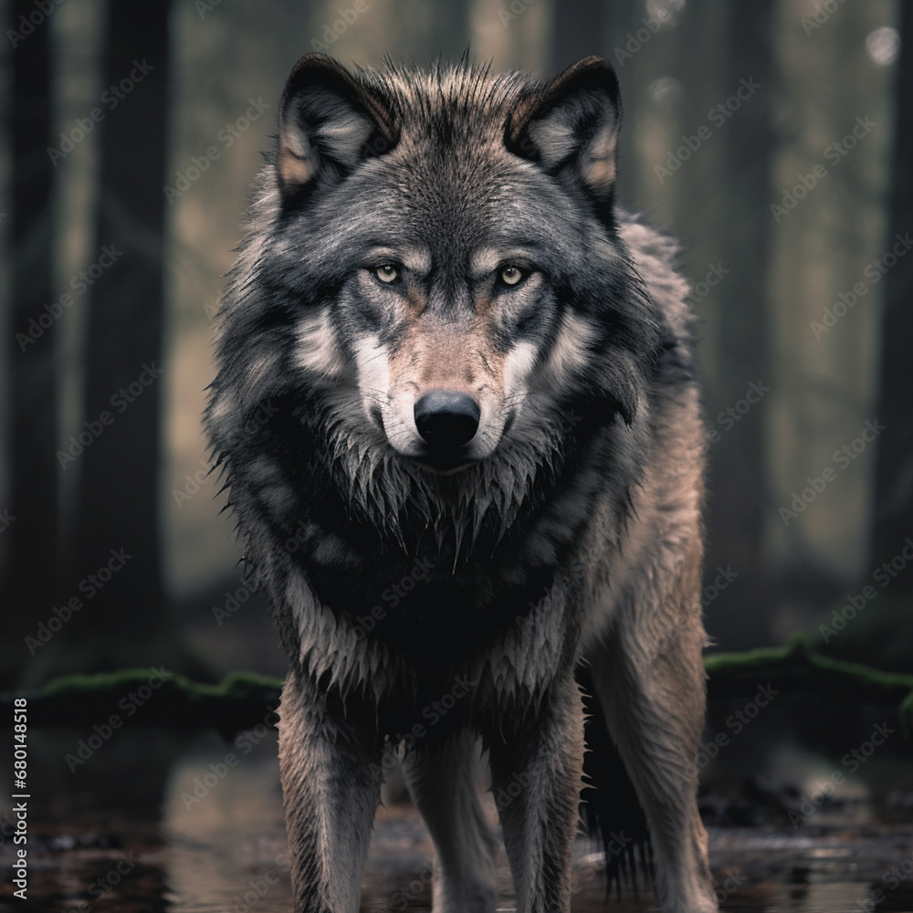 A dominant alpha wolf, showcasing its powerful rule and unstoppable dignity created with Generative Ai