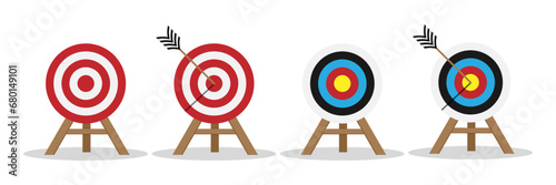 Set of blank targets and with arrows isolated on white background. Design for icons, shooting, archery or business goal targets. Vector illustration. EPS10 photo