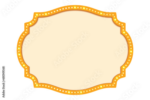 Antique shape marquee vintage 3d lightbox with glowing bulb. Yellow color retro frame design vector illustration.