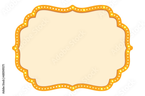Antique shape marquee vintage 3d lightbox with glowing bulb. Yellow color retro frame design vector illustration.