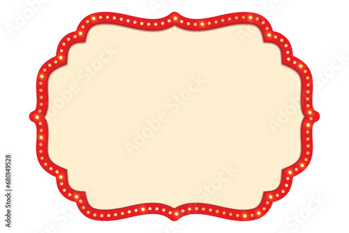 Antique shape marquee vintage 3d lightbox with glowing bulb. Red color retro frame design vector illustration.