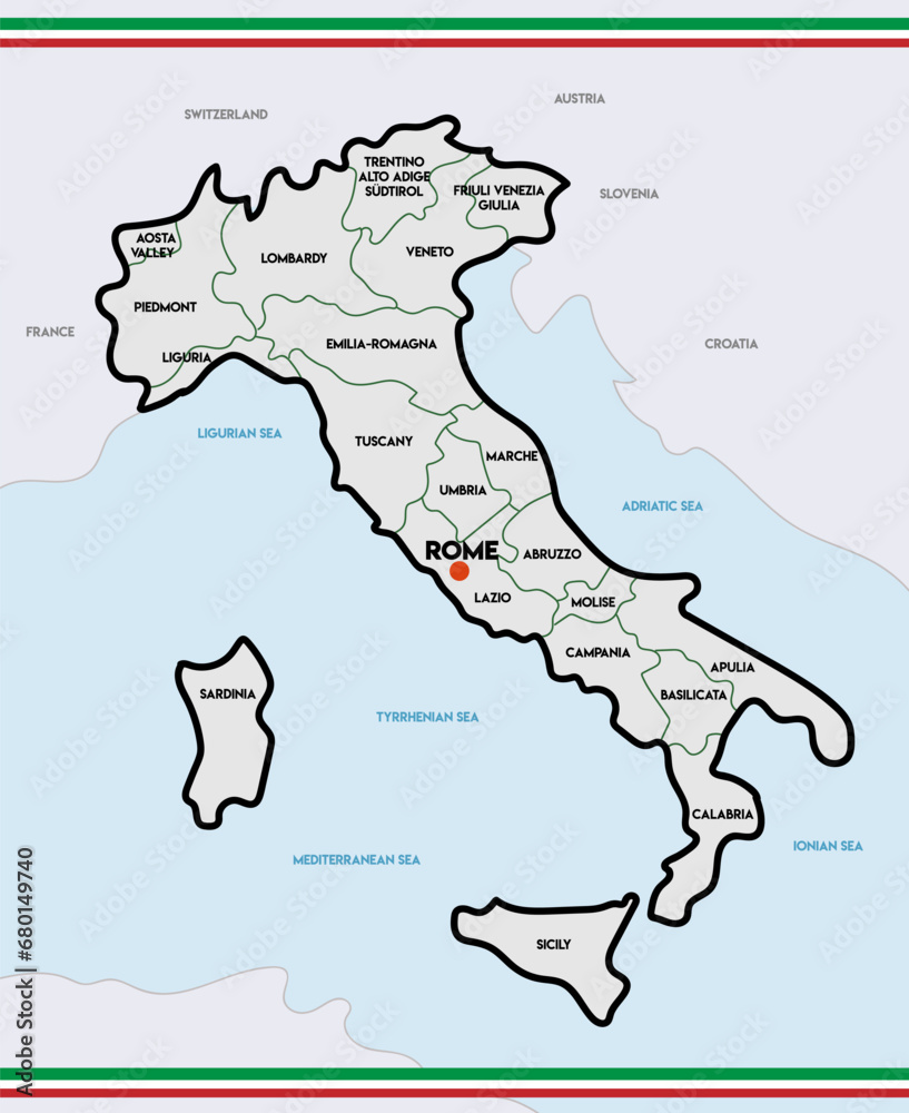 Administrative color  map of Italy. vector illustration