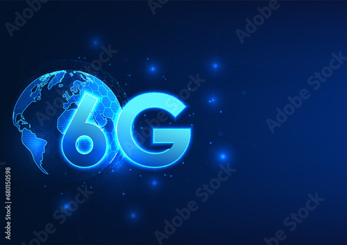 Telecommunication technology, The world in front is a 6g signal with connection lines It represents the development of advanced communications networks to distribute signals throughout the world.