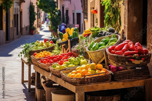 Street outdoors market of vegetables and fruits in the old city