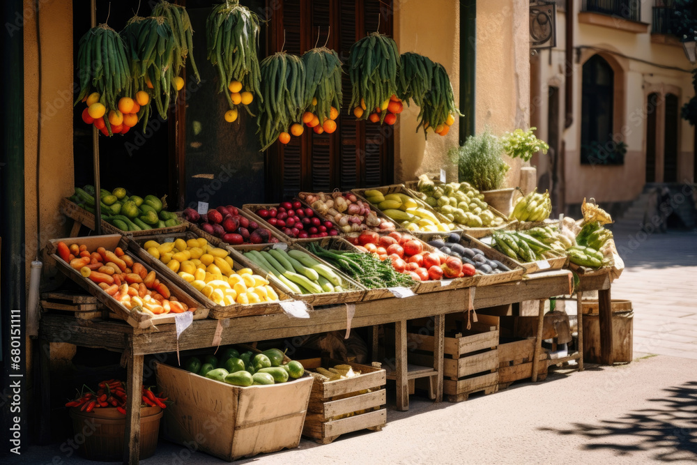 Street outdoors market of vegetables and fruits in the old city