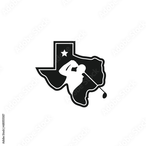 texas map with golf player logo template design