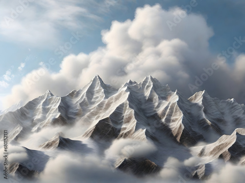A unique background texture that combines the ruggedness of a rocky mountain range with the softness of a fluffy cloud. Image is generated with the use of an Artificial intelligence.