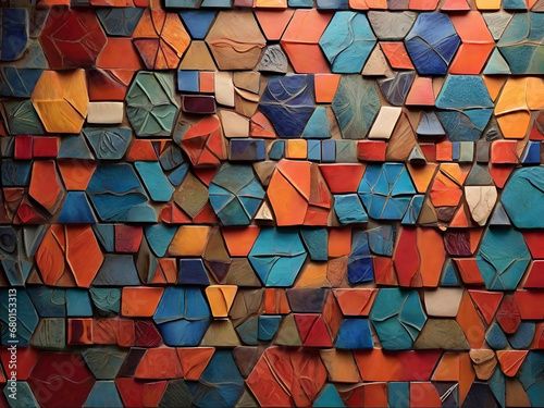 A visually diverse background texture that resembles a mosaic of colorful tiles. Image is generated with the use of an Artificial intelligence