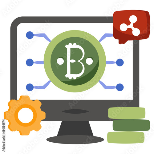 Editable design icon of online bitcoin 

