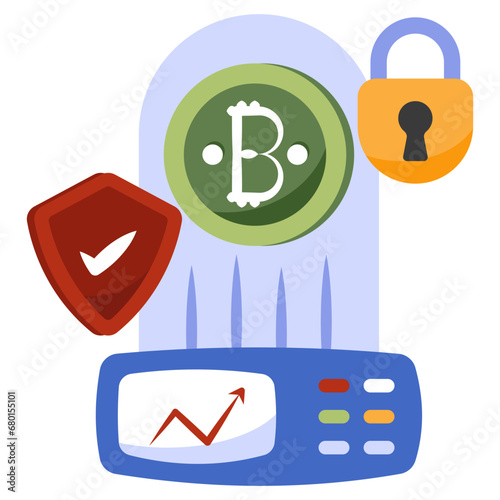 A creative design icon of secure bitcoin 

