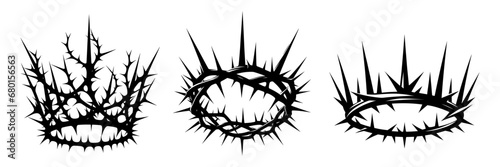 Crown of thorns icons set. Black silhouette of a religious symbol of Christianity. photo
