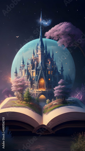 Fantasy world emerges from the book. educated, imagination and creativity reading books.