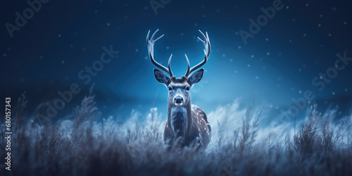Deer in a field illuminated by moonlight © Malika