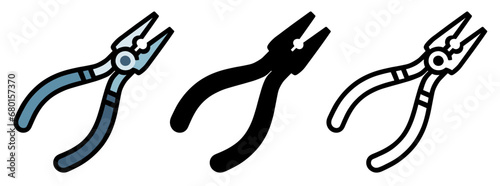 Pliers icons set. Image of pliers in various styles. Professional tool icon.