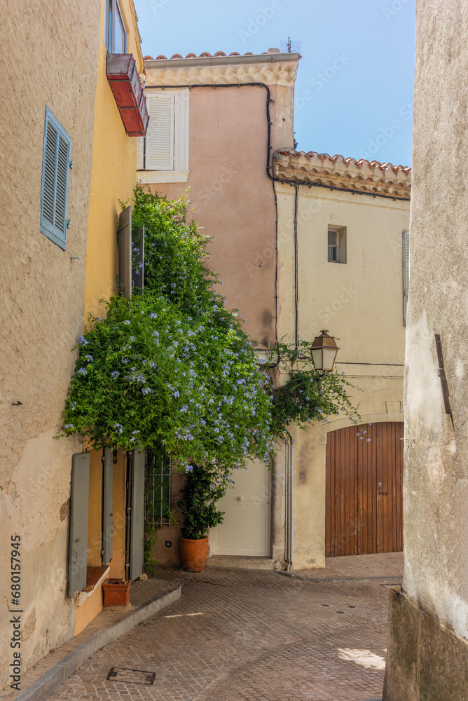 A colorful alley in the village of Le Castellet in south of France