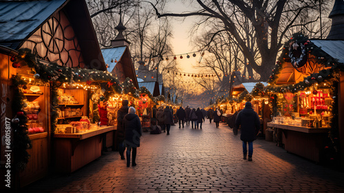 halloween night in the woods, Christmas market in an old town of Poland. Exploring the Enchantment: Christmas Markets Around the World", Enjoying Christmas Market, people walking in the street and st 