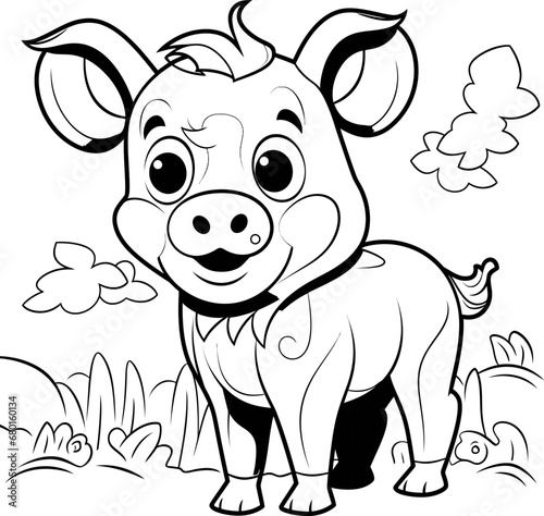 Pig animal vector image, coloring page