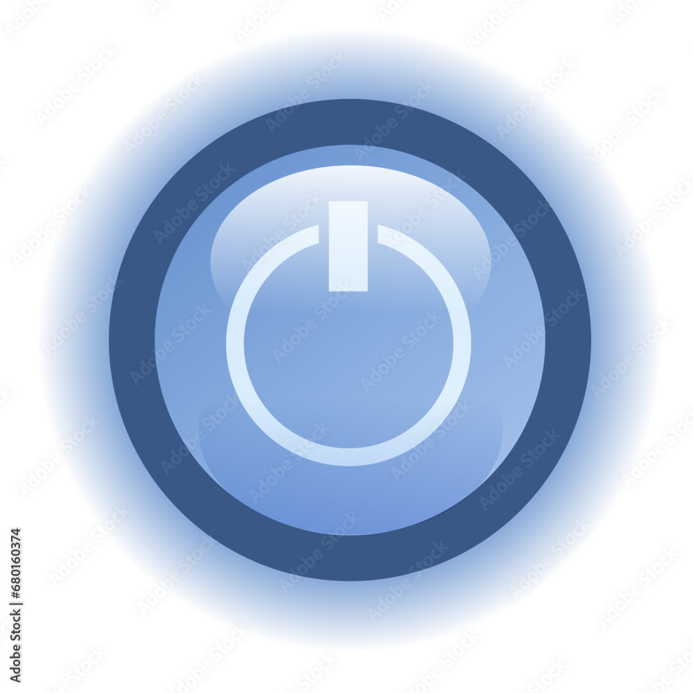 Light Blue Power on Button Template with Highlight, Isolated Light Blue Power on Button Template with Highlight, Isolated