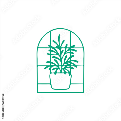 vector illustration of a window with a decorative tree in a pot